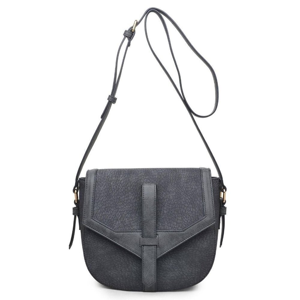 Crossbody Shoulder Strap Dark Grey Vegan Faux Leather Messenger Bag